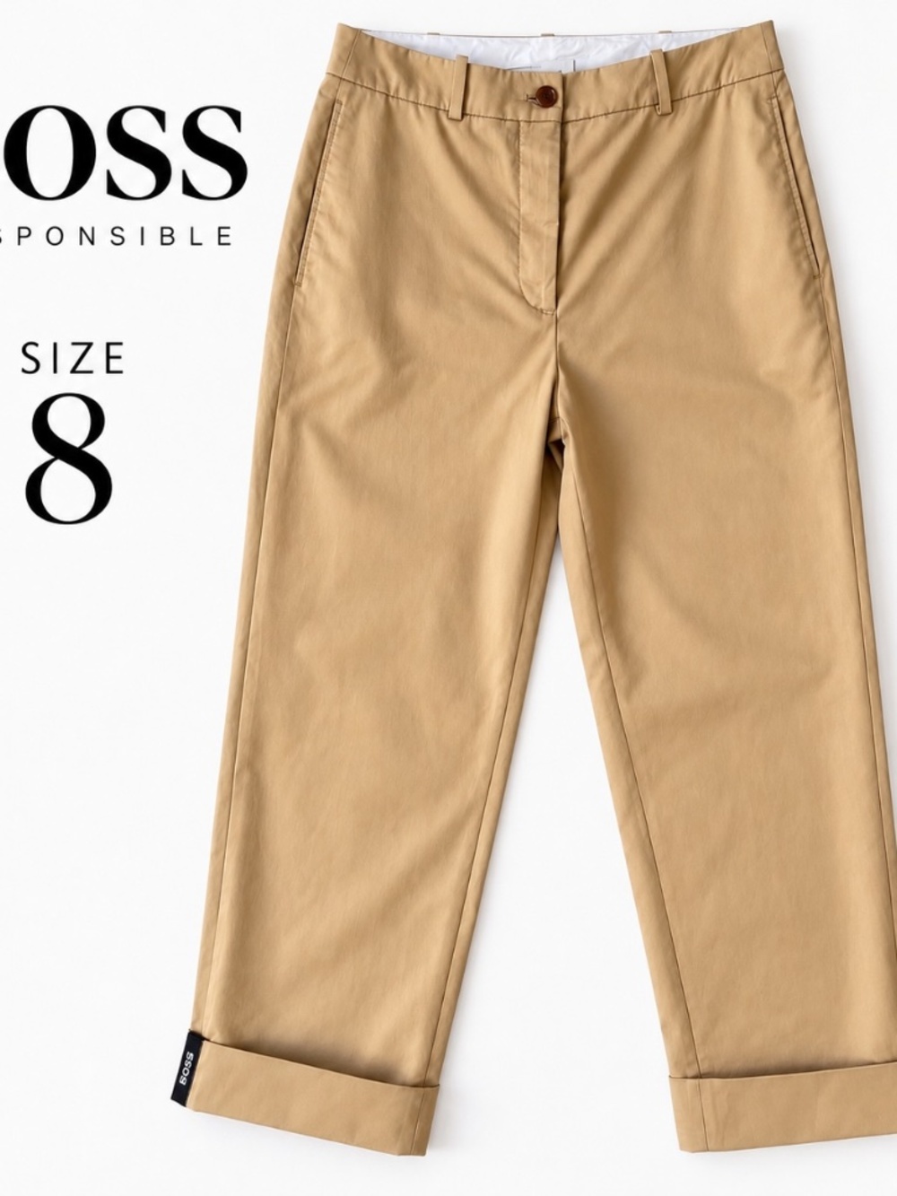 BOSS Responsible Women’s Beige Tan Cuffed Chino Pants Size 8